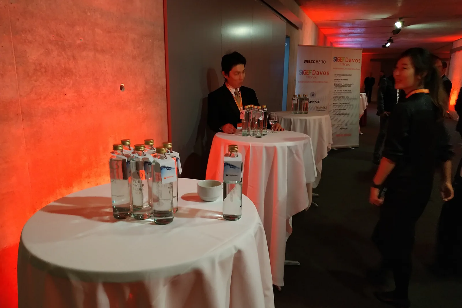 Watergen bottles set out on the reception tables at SIGEF Davos