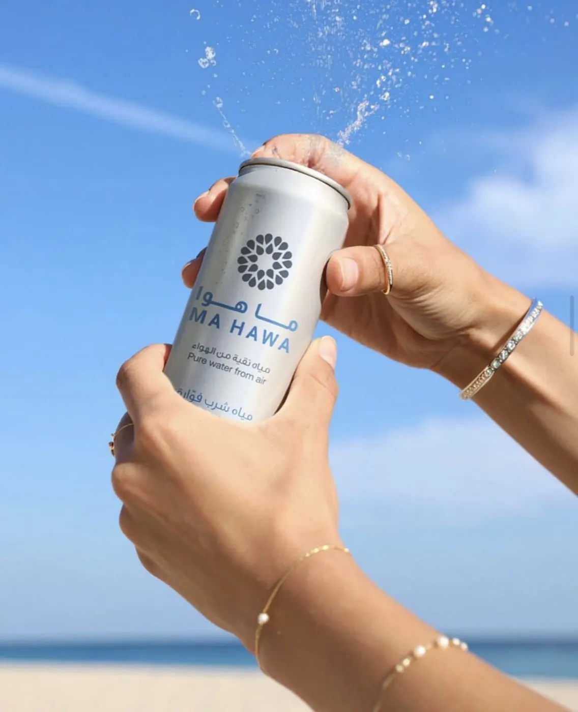 Ma Hawa sparkling water can opened on the beach