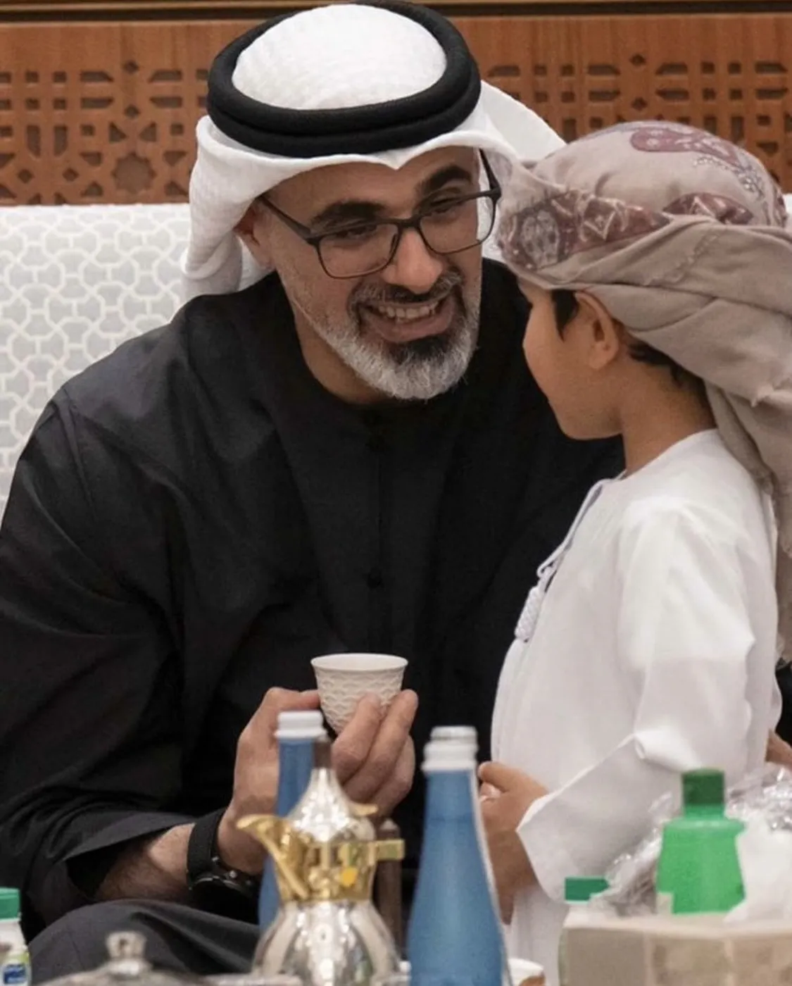 Sheikh Khaled bin Mohamed bin Zayed Al Nahyan at a majlis reception served with Ma Hawa