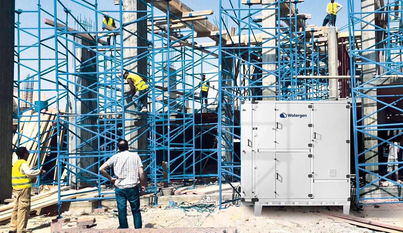 GEN-L atmospheric water generator supplying drinking water on an active construction site