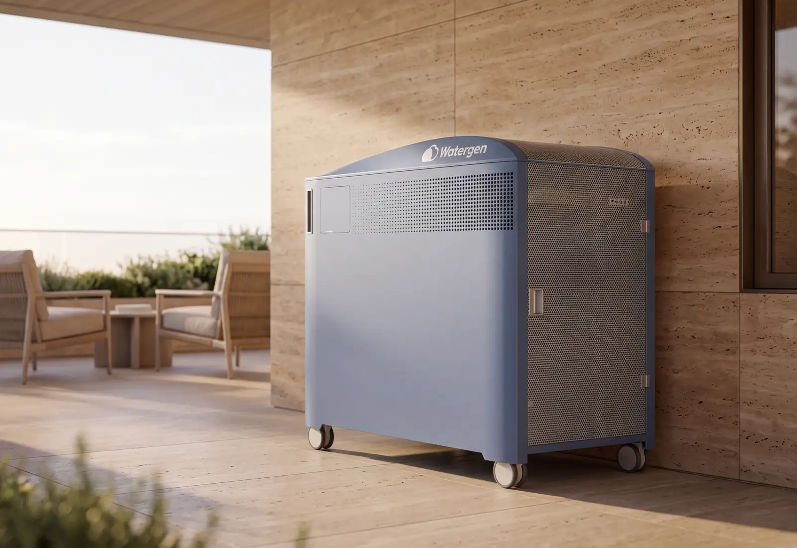 Watergen unit on the terrace of a seaside hotel