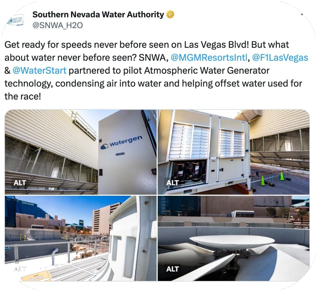 Southern Nevada Water Authority post announcing the atmospheric water generator live at the MGM Grand
