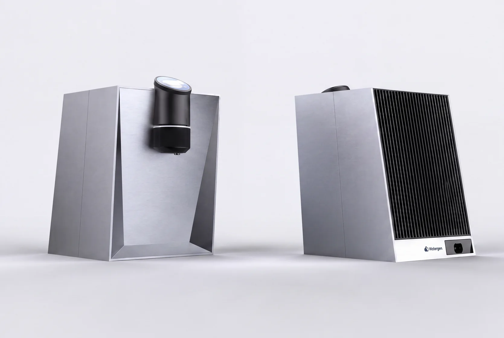 Watergen Countertop — front view beside the rear view, with the cooling grille and power socket