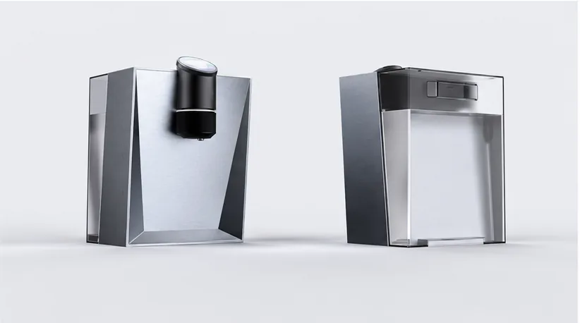 Watergen Countertop — front view and rear view with the transparent tank